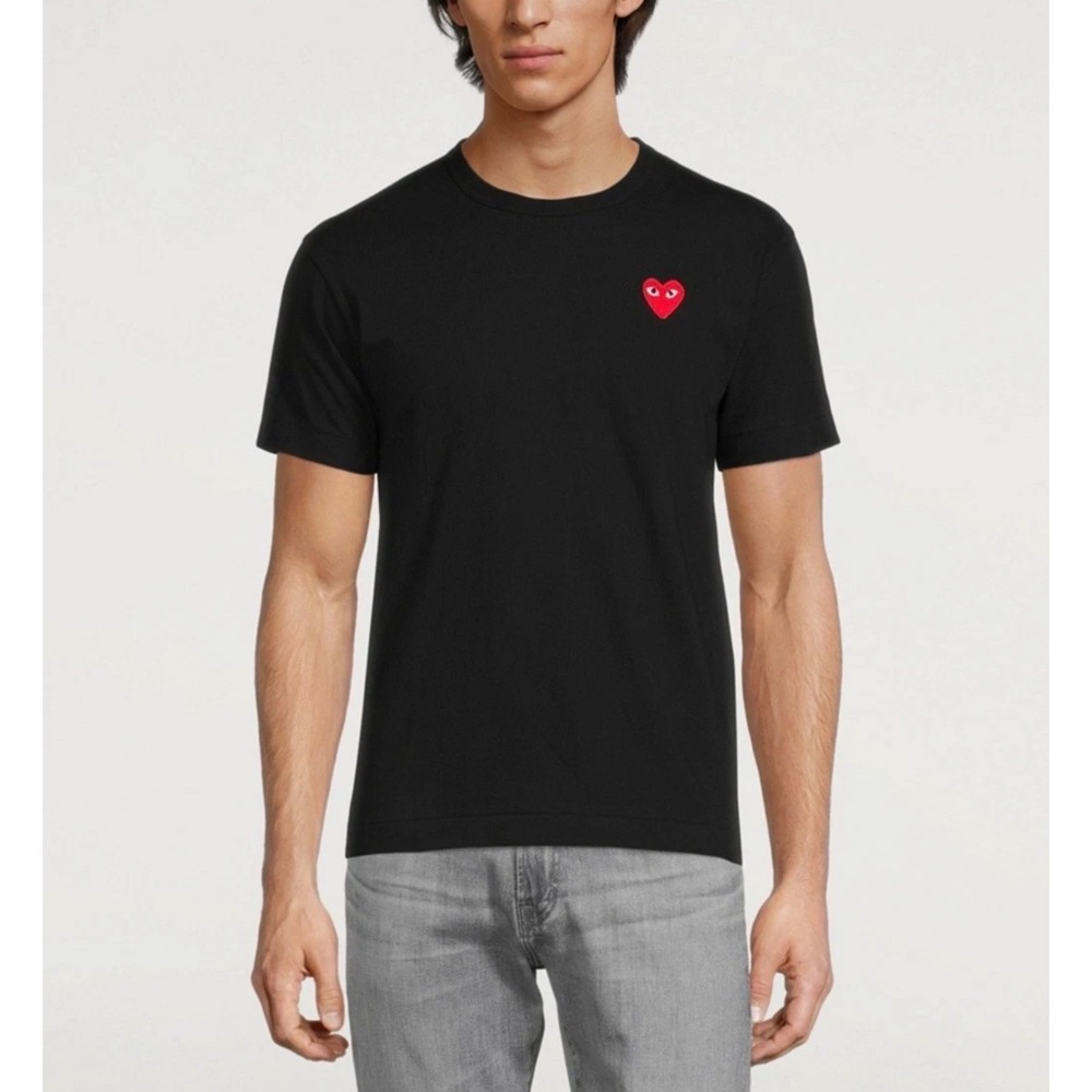 Comme des Garcons PLAY Mens Black Red Heart Logo T-Shirt Size M Japan FLAW